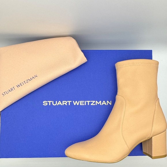 NWT Stuart Weitzman Yuliana 60 Nappa Leather Heeled Boots Adobe Beige Size 6.5 - Picture 1 of 16